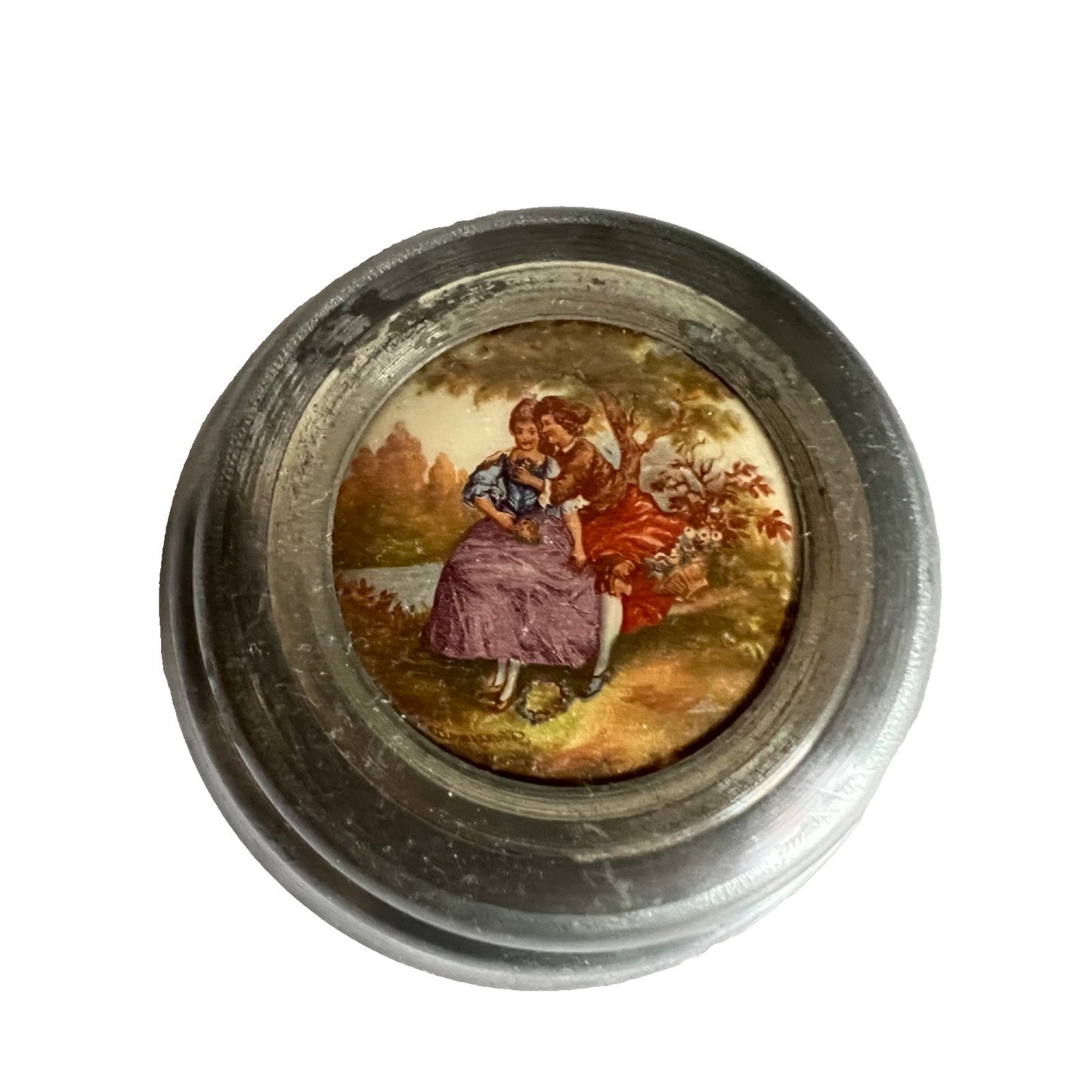 1930s Aluminum Powder Puff Wind Up Music Box Plays Happy Birthday
