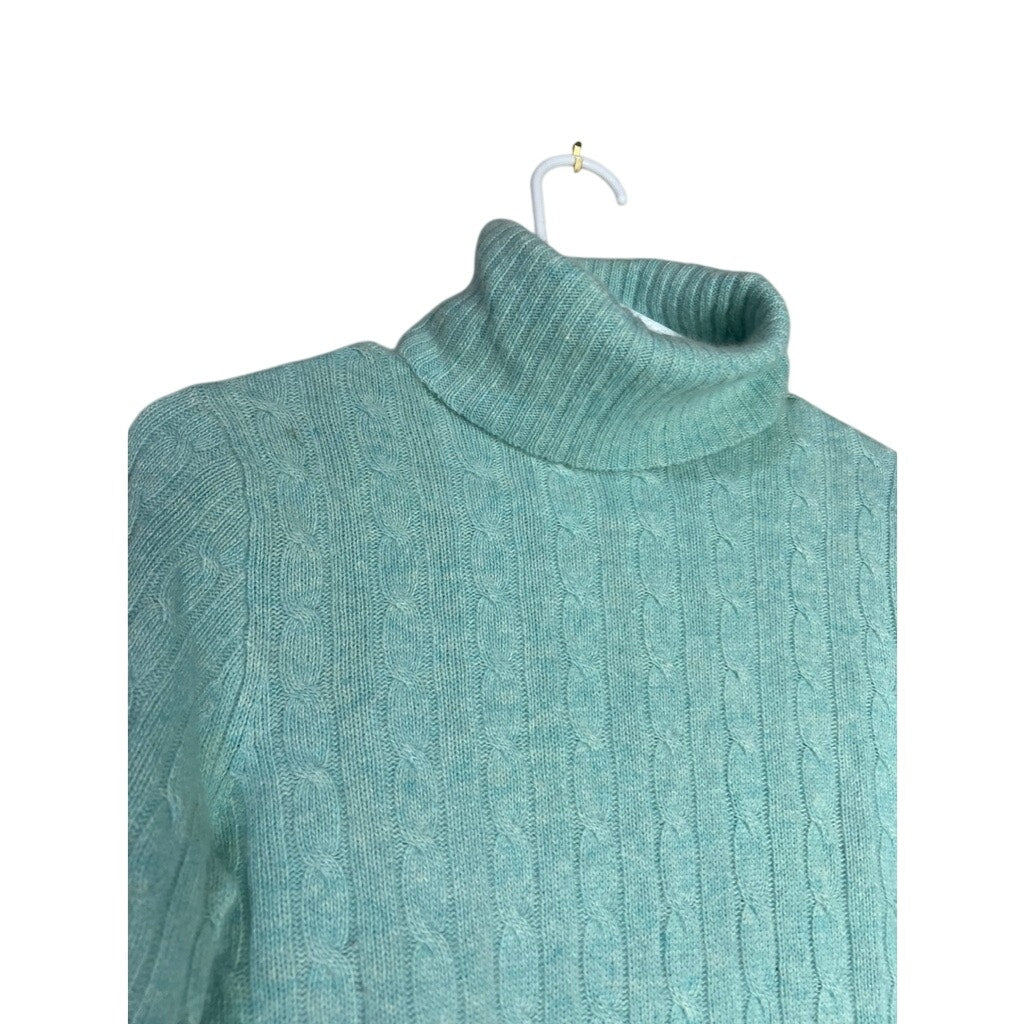 J.Crew Cashmere Merino Wool Blend Cable Knit Aqua Turtleneck Sweater Women’s S