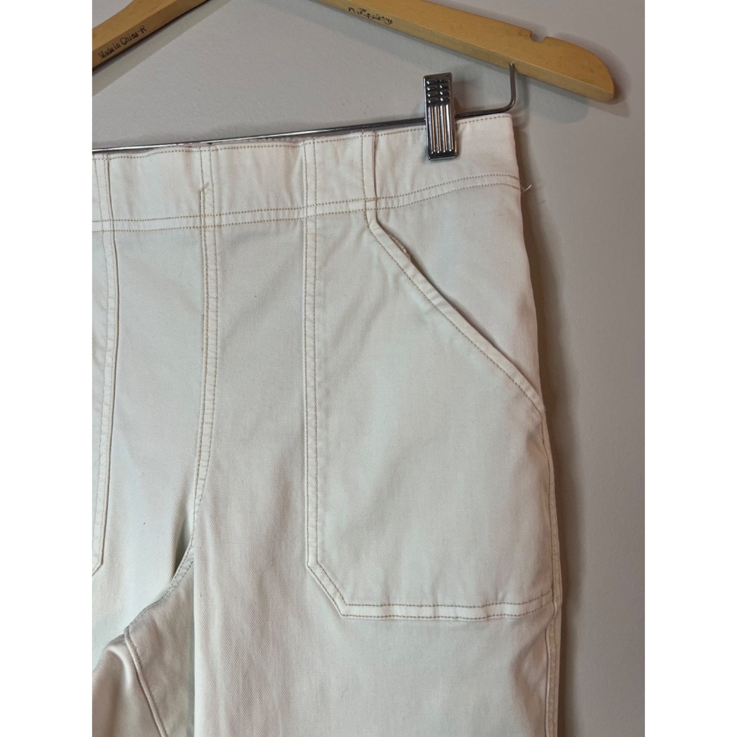 SPANX Stretch Twill Cargo Pants Women’s S Cream Parchment Ankle Zip Jogger