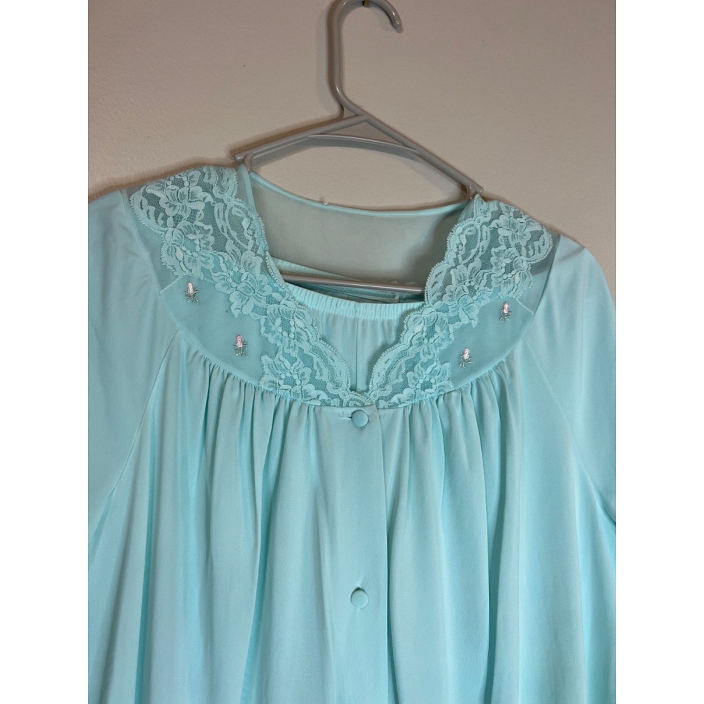 VTG Shadowline Nylon 2 Pc Pajama Set Womens Color Sea Foam Lace