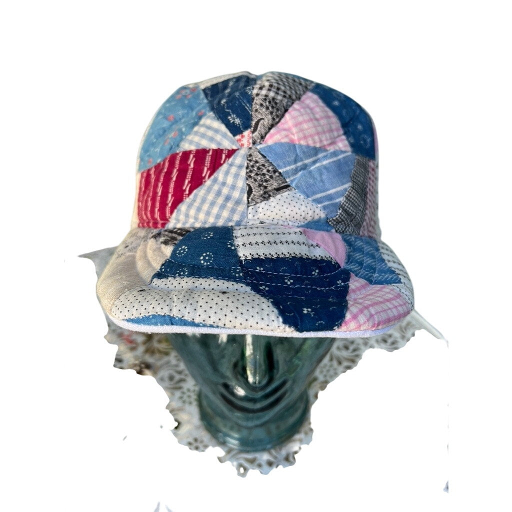 Vintage Reversible 1910 Indigo Quilt & Irish Linen Baseball Hat 3