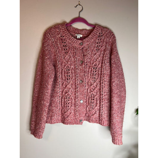 Sundance Oversized Pink Marled Cable Knit Button Front Cardigan Cottagecore M