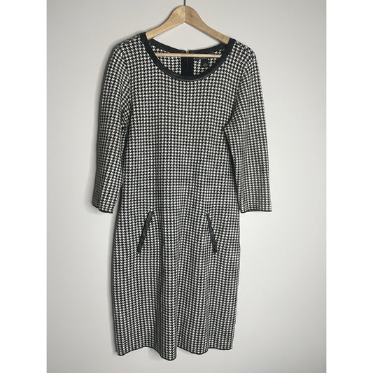 LAUREN Ralph Lauren Leather Piping Houndstooth Dress Women Size Large Genuine
