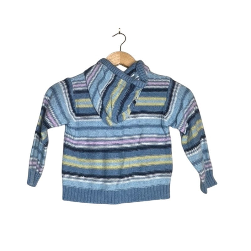 Vintage Gymboree Indigo Florals Zip Knit Hooded Sweater Medium 3 4