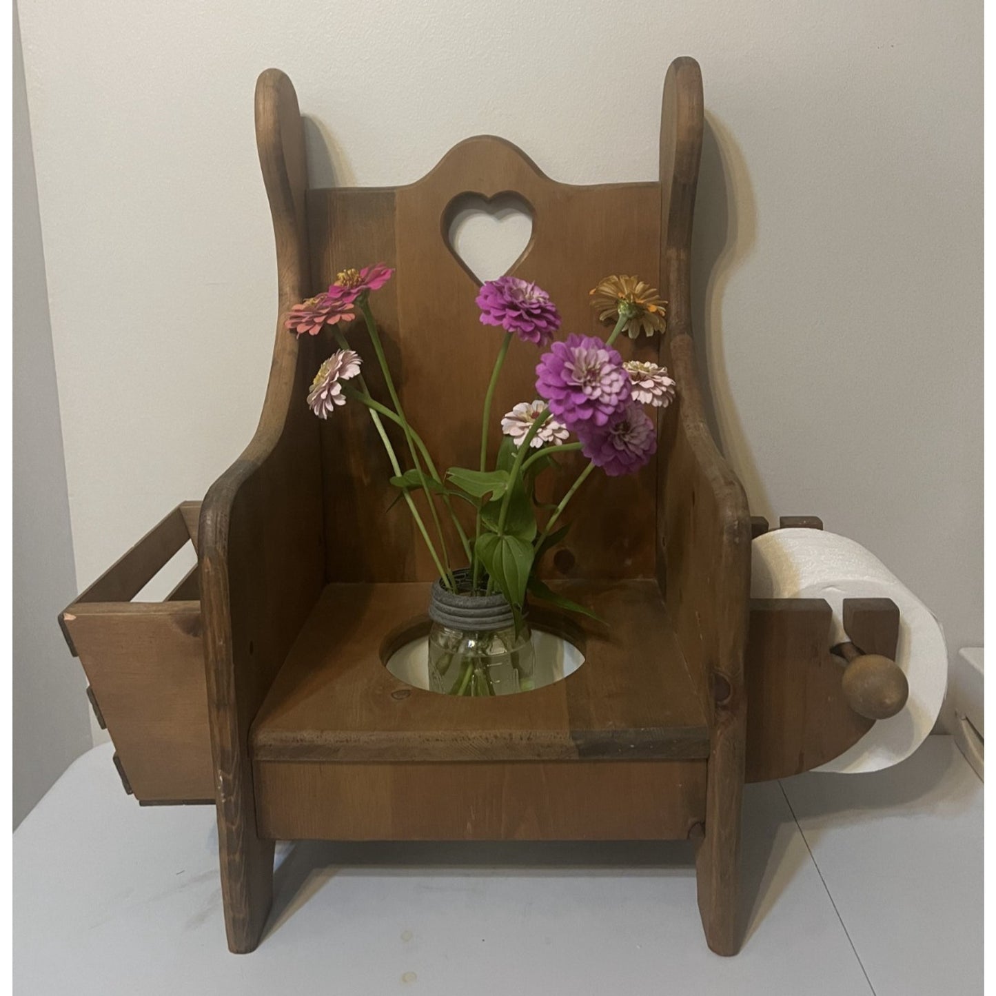 Vintage Wooden Heart Cutout Potty Training Chair Removable Bowl