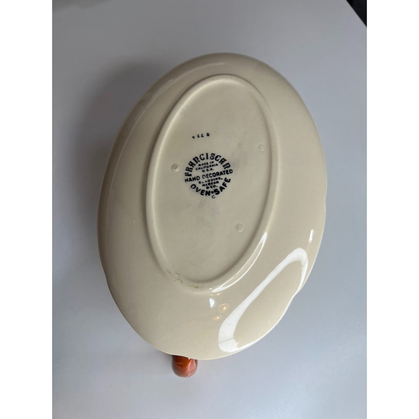 Vintage Franciscan Apple Gravy Boat Ceramic Attached Underplate USA Gladding