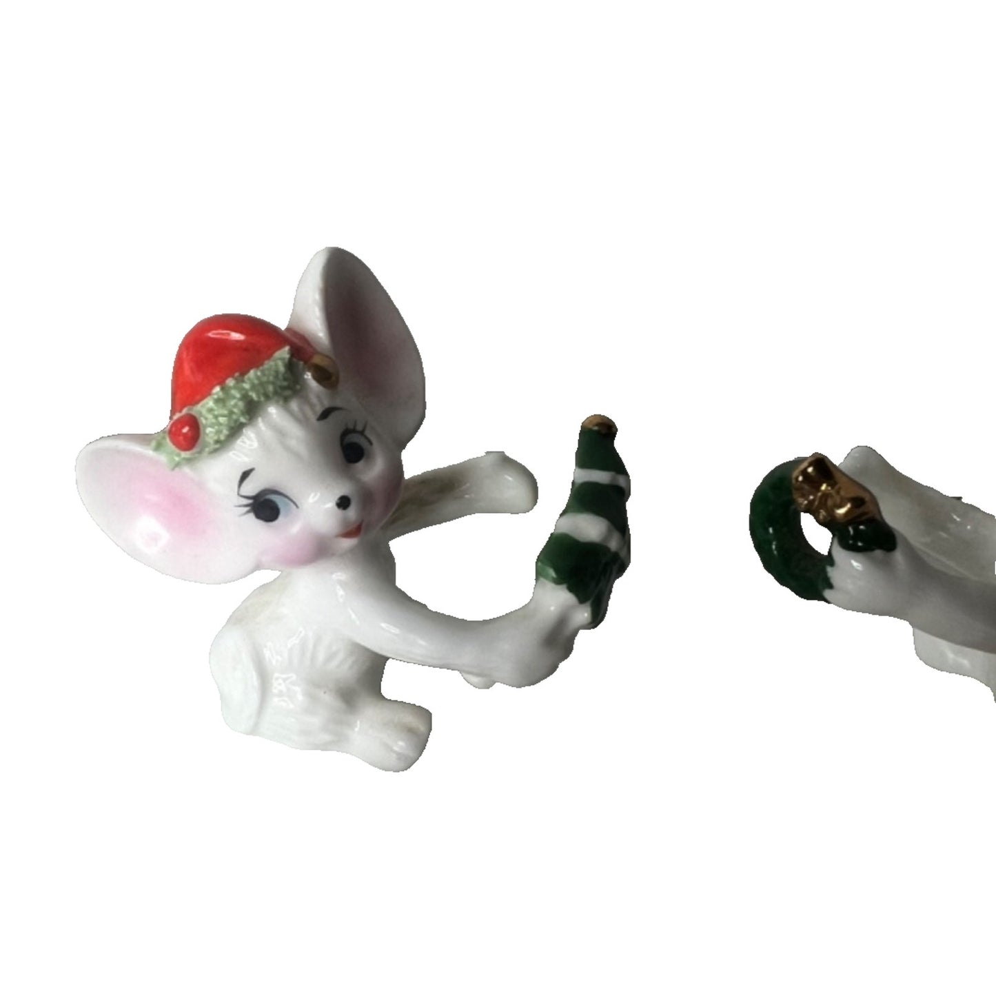 Vintage 50's Holt Howard Christmas Mice Taper Candle Huggers/Climbers Holders