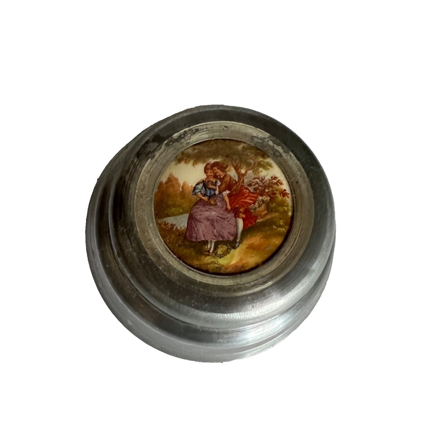 1930s Aluminum Powder Puff Wind Up Music Box Plays Happy Birthday