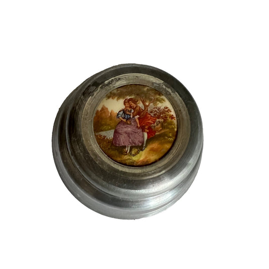 1930s Aluminum Powder Puff Wind Up Music Box Plays Happy Birthday