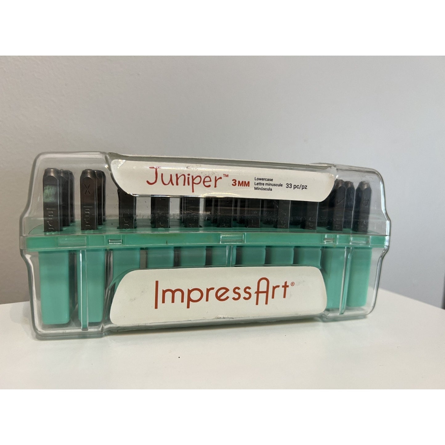 Impressart Letter Metal Stamp Set Juniper Lower case Numbers 3mm. 42 Pieces NOS!