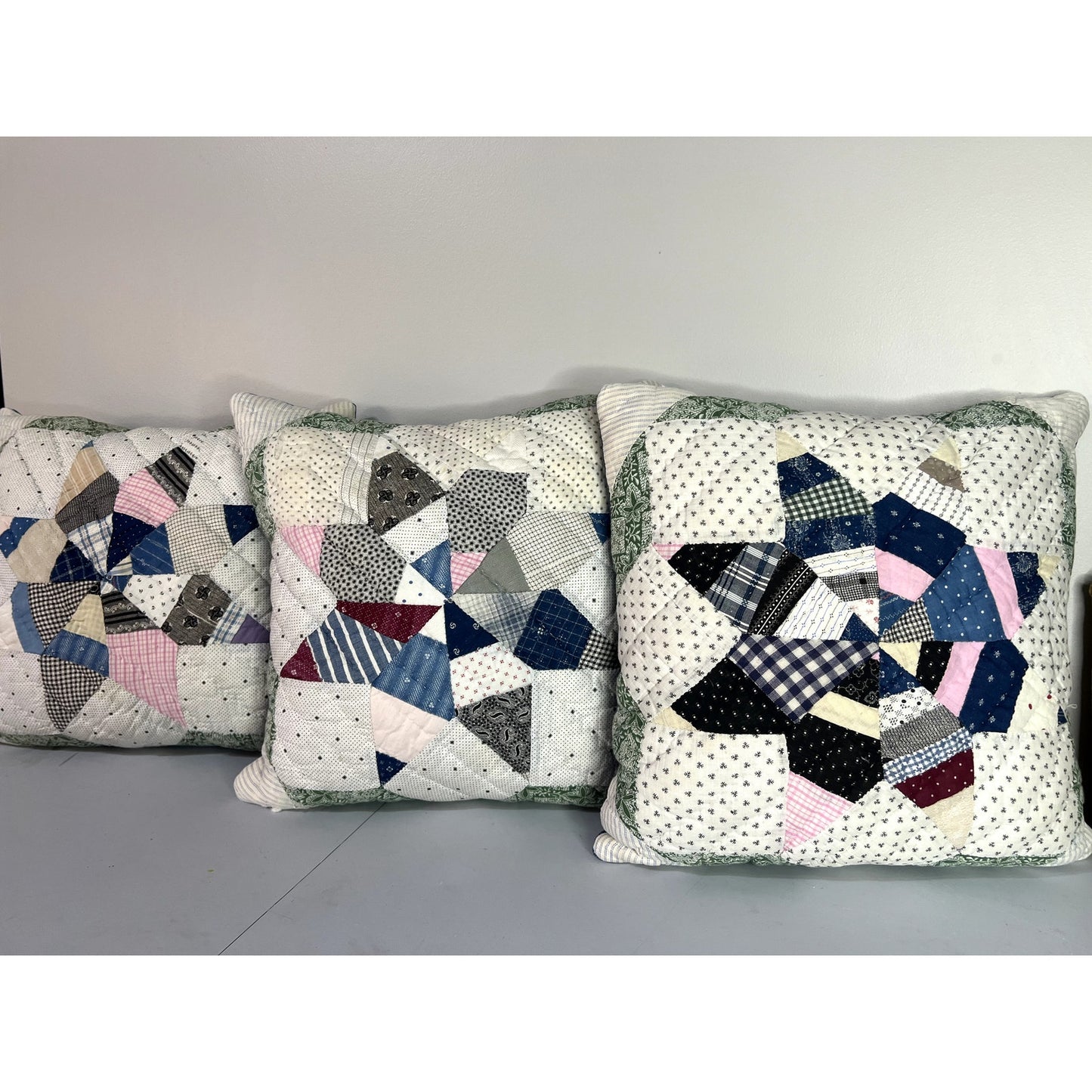 Vintage 1910 Indigo String Star & Denim Quilt Pillow w/ Remote Pocket