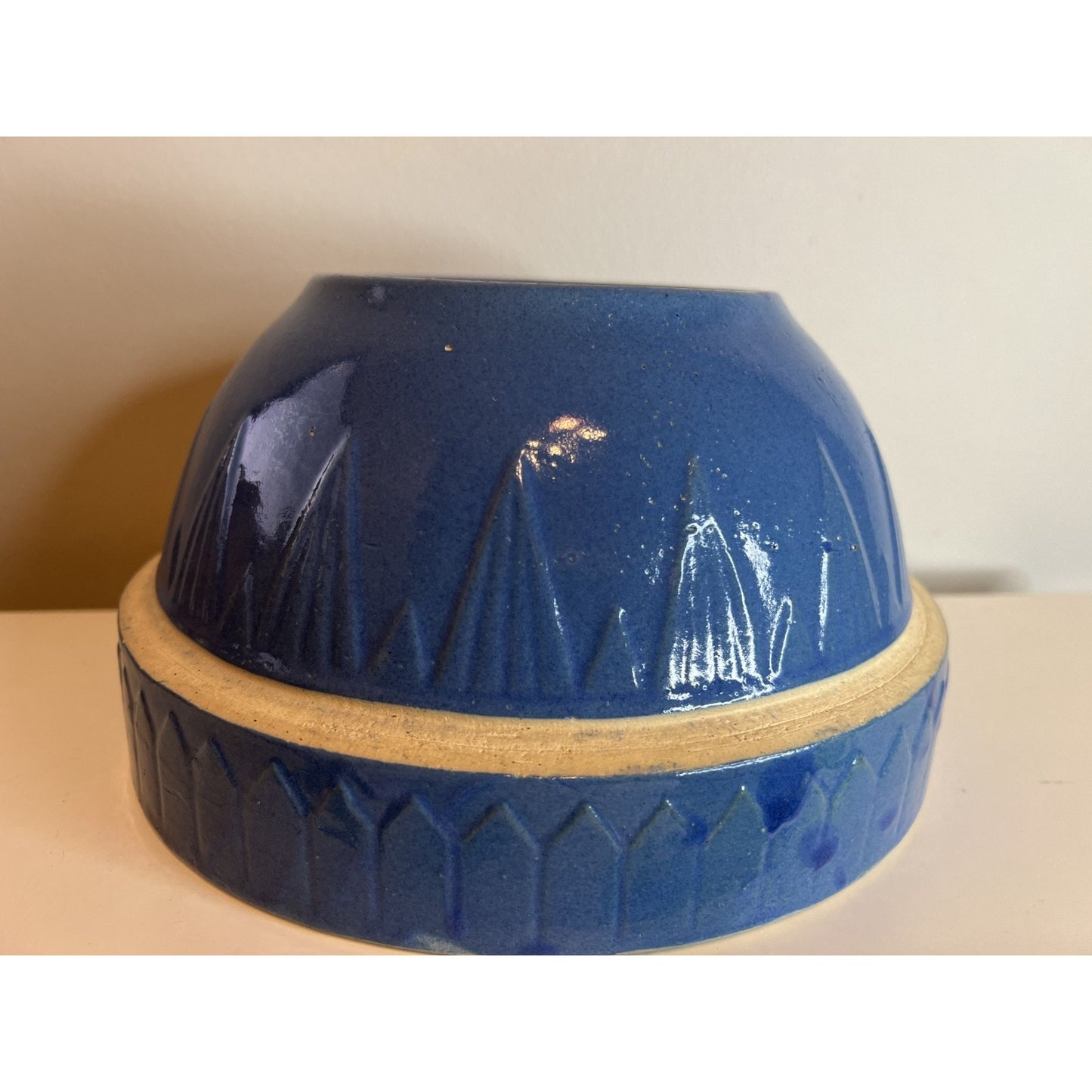Antique A. D. Ruckels Salt Glaze Stoneware Mixing Bowl-Picket Fence 9” Primitive