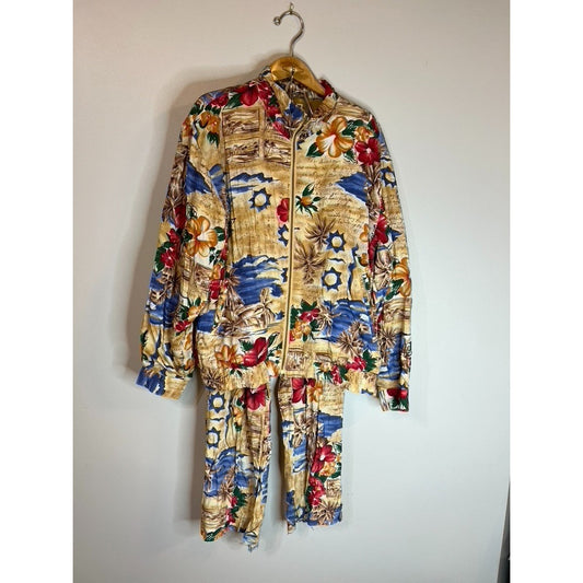 Vintage Line-up For Sport Women Zip Up Golf Aloha Lined Track Suit Sz M Pants 10