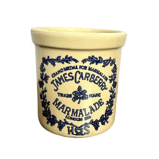 Vintage Blue James Carberry Marmalade Crock Stoneware Pottery 1/4 Gallon USA