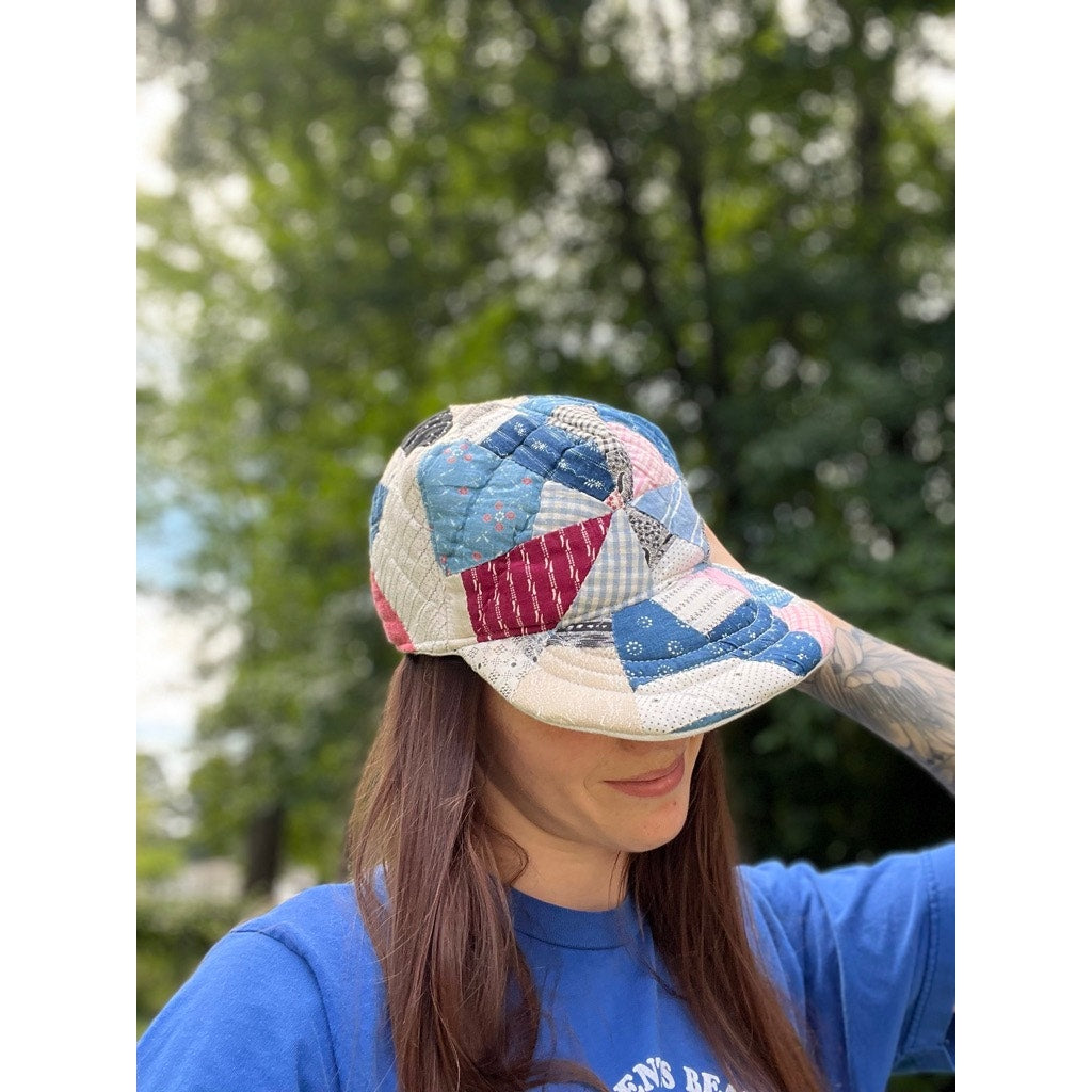 Vintage Reversible 1910 Indigo Quilt & Irish Linen Baseball Hat 3