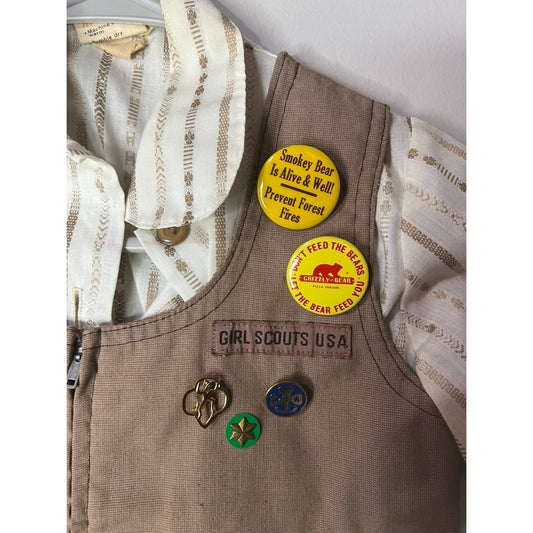 1977 Brownie Girl Scout Uniform Jumper Rare Unused Patches And Pins Size 7