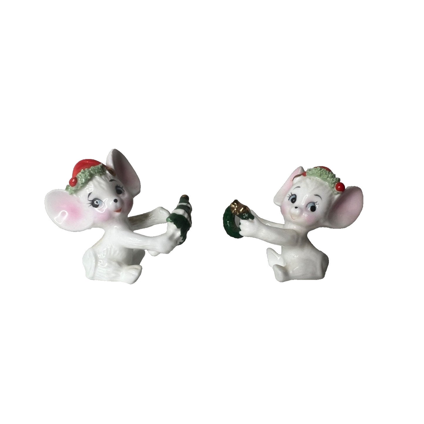 Vintage 50's Holt Howard Christmas Mice Taper Candle Huggers/Climbers Holders