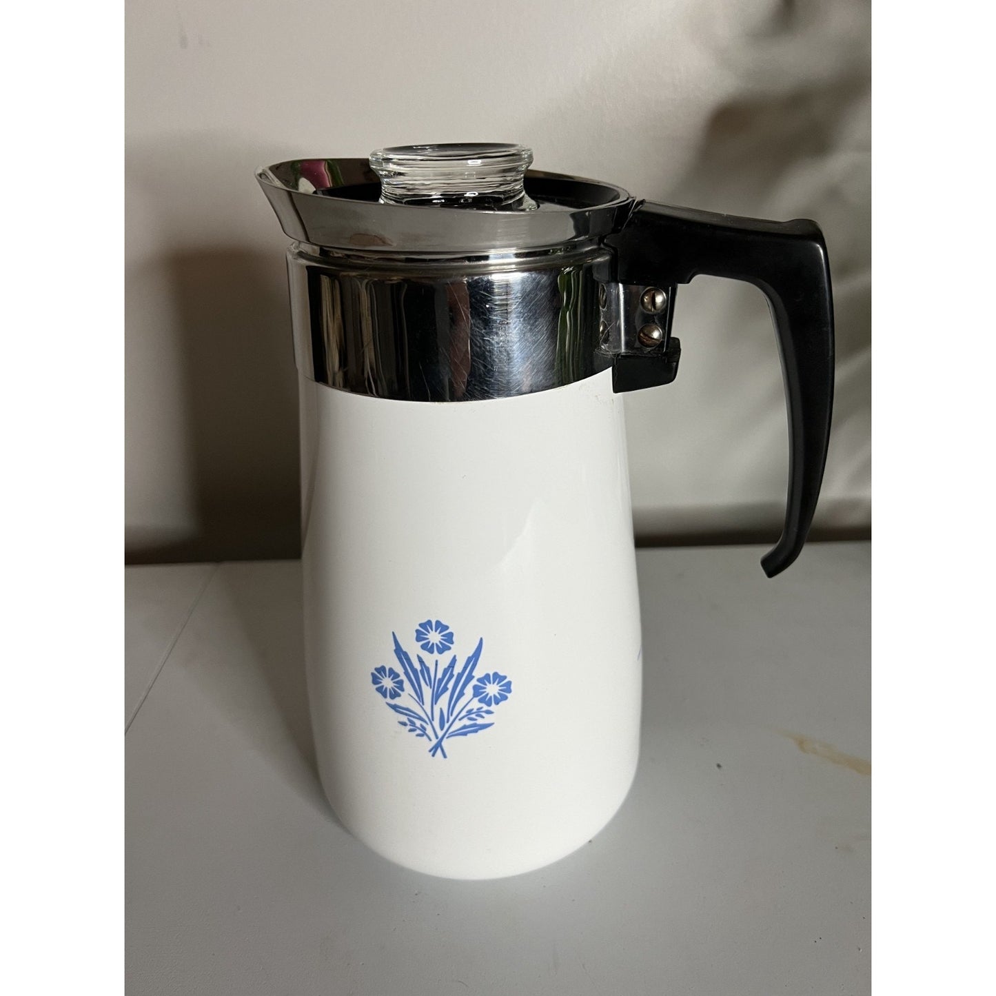 Corelle Ware Blue Cornflower Stove Top Coffee Tea Pot Percolator 9 Cup