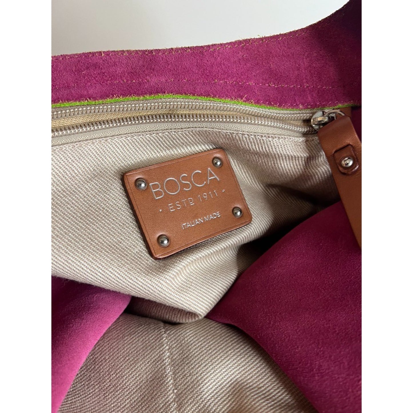 Bosca Gorgeous Pink Suede Bucket Shoulder Bag Great Condition Italian