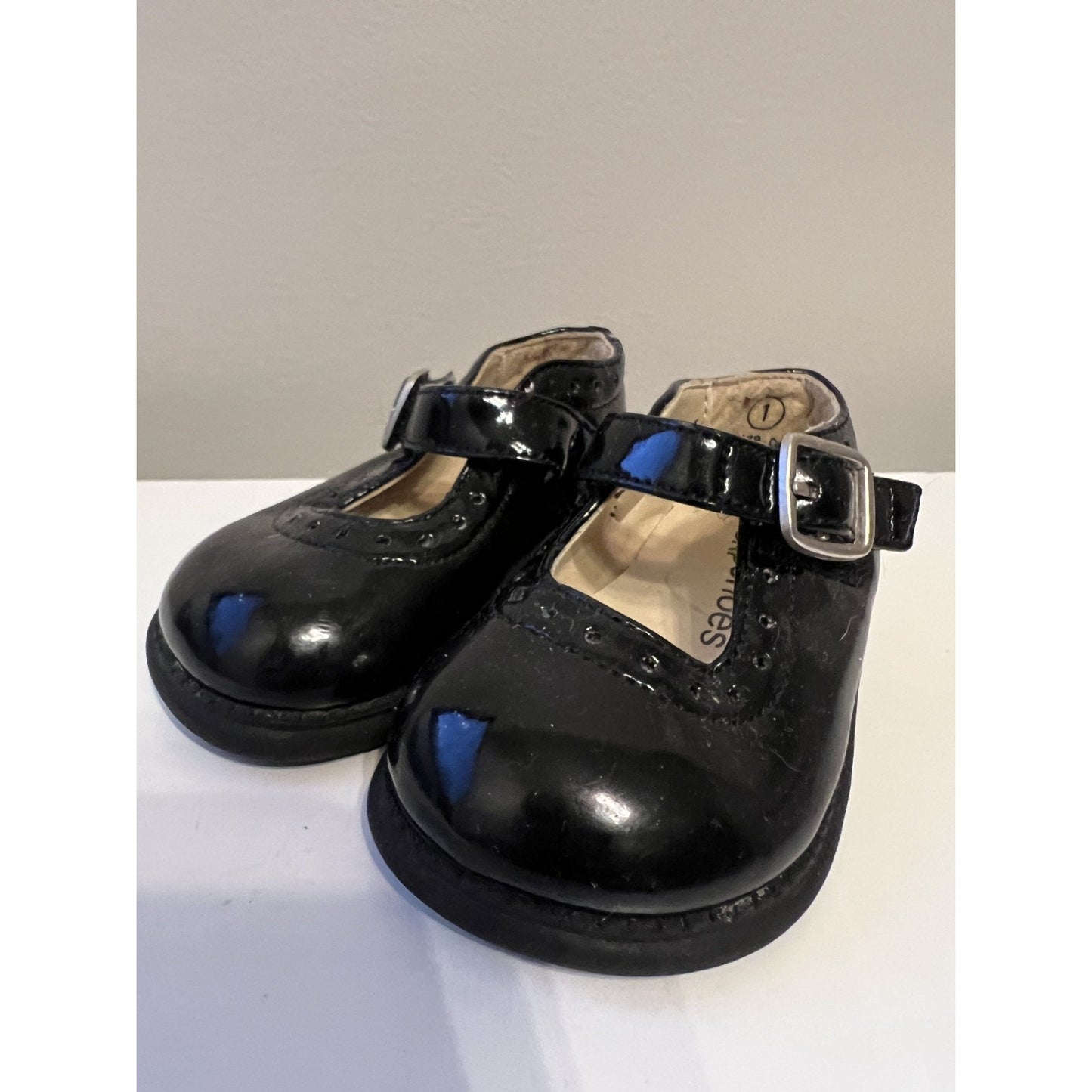 Baby Gap Vintage Infant Black Patent Mary Janes sz 1 Y2K