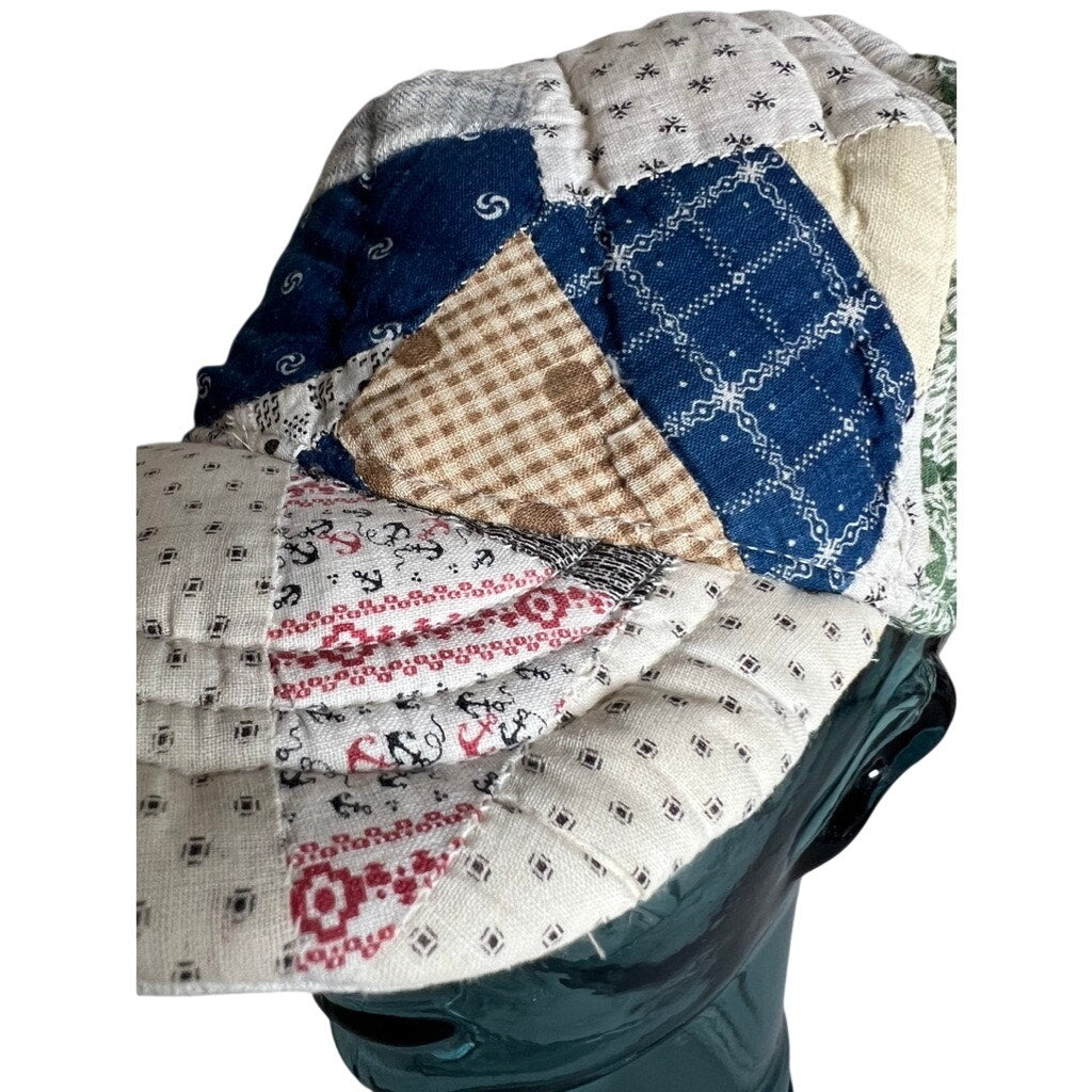 OOAK Vintage Reversible 1910 Indigo Quilt & Irish Linen Snapback Hat