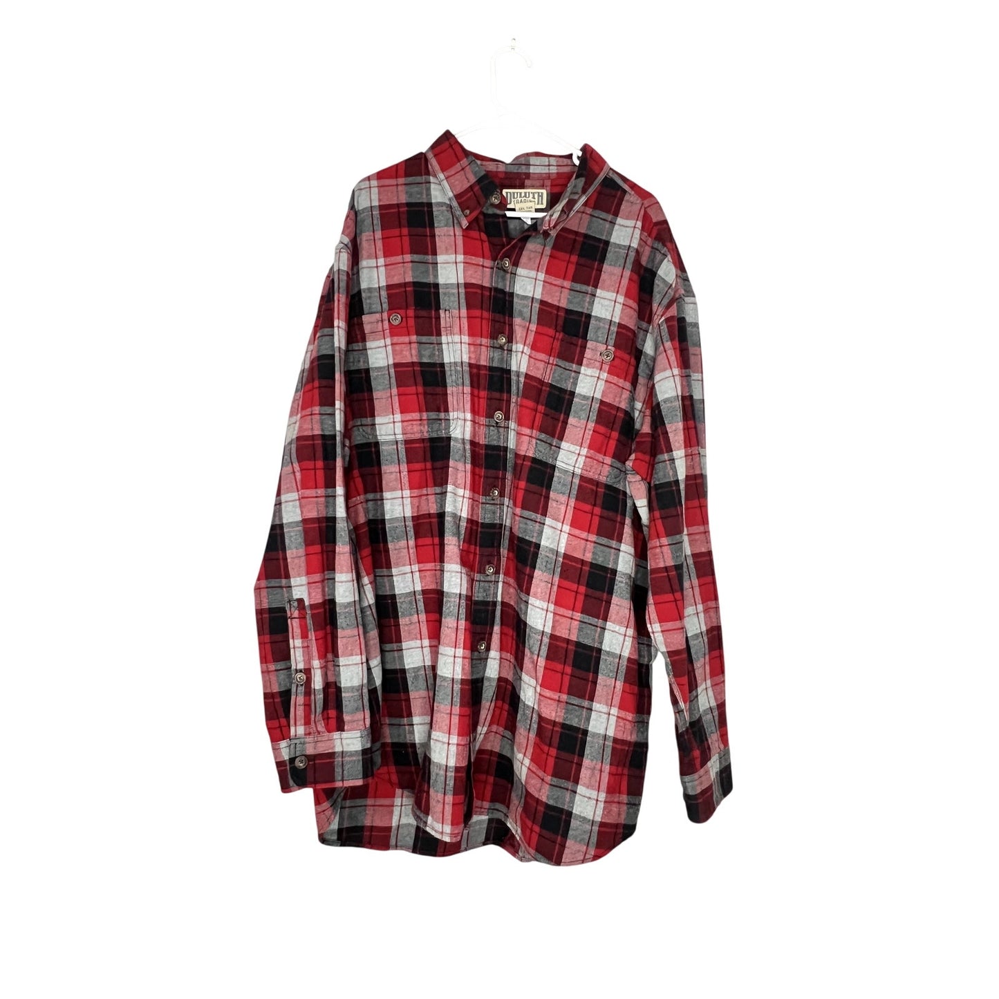 Duluth Trading Shirt Mens XXL Tall Red Black Gray Plaid Button Up Flannel 2XLT