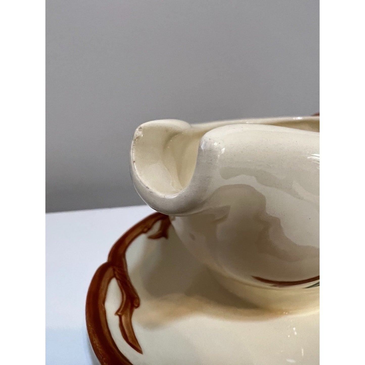 Vintage Franciscan Apple Gravy Boat Ceramic Attached Underplate USA Gladding