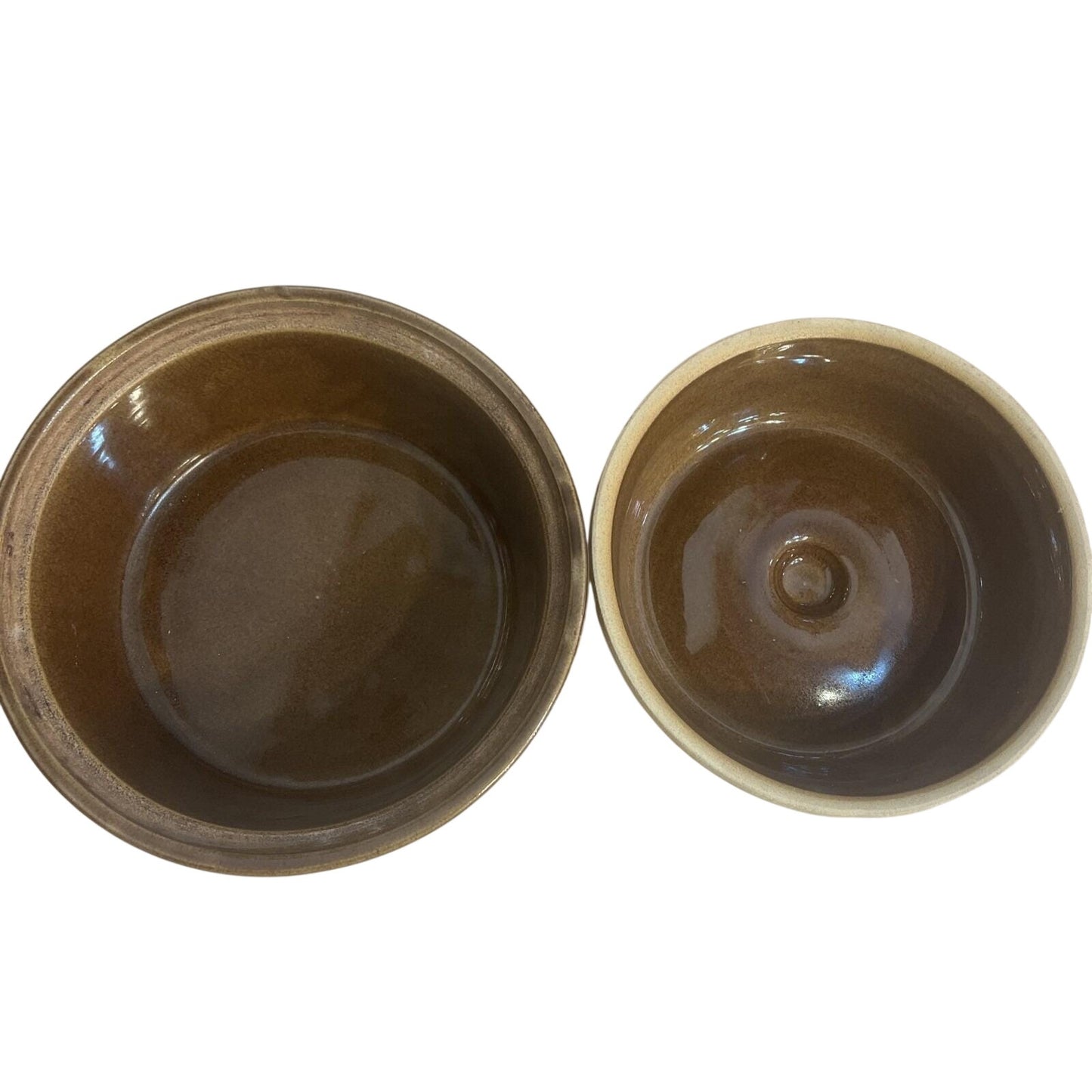 Vintage 2 Qt Brown Glaze Bean Pot Crock Stoneware Dutch Oven marked USA