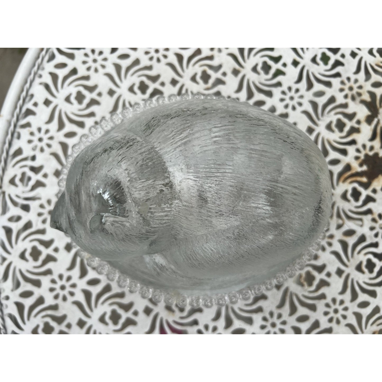 Indiana Glass Vintage Sleeping Cat On A Nest Covered Candy Dish Clear AMAZING!