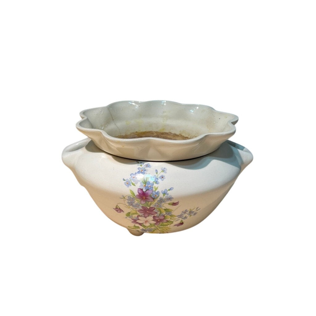 Vintage Spectrum Self Watering African Violet Pot Cream With Floral Decal