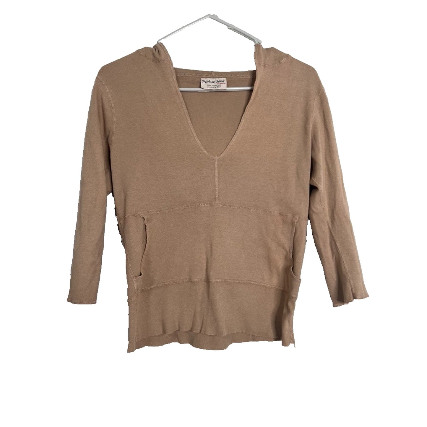 Michael Stars The Original Tee V-Neck Hooded One Size Quarter Sleeve Top
