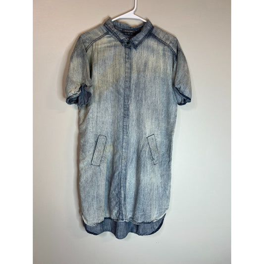 Michael Stars Tunic Dress Sz Large Blue Chambray Denim Short Sleeve