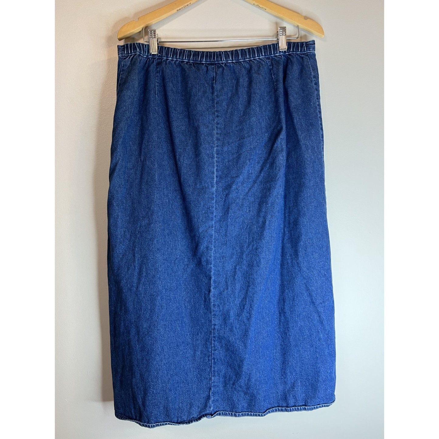 Vintage Mountain Lake Button Denim Maxi Skirt Size L Blue Country Ranch Modest