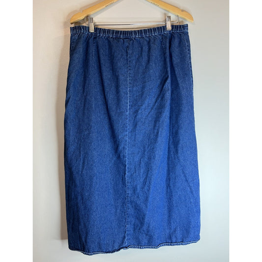 Vintage Mountain Lake Button Denim Maxi Skirt Size L Blue Country Ranch Modest
