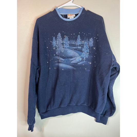 Vintage Morning Sun Night Sky Sweatshirt Sz L Granny Cottagecore Winter