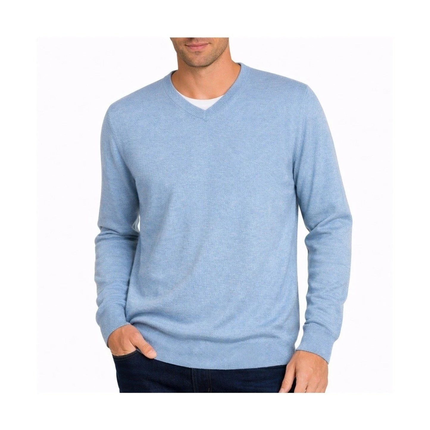 J.Crew Mens V-Neck Sweater Light Blue Cotton Merino Wool Blend Size XL