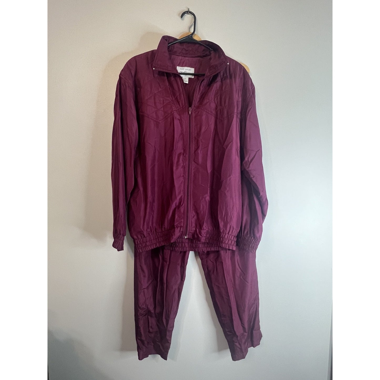 VTG 90's Oleg Cassini L Merlot Silk Lightweight Jacket Pants Track Suit Roper