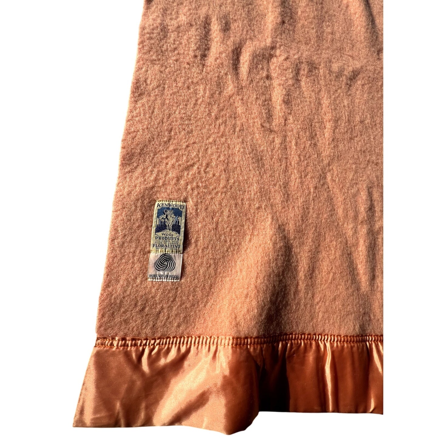 Vintage Kenwood Orange & Yellow Pure Virgin Wool Satin Trim Floraltint Blanket