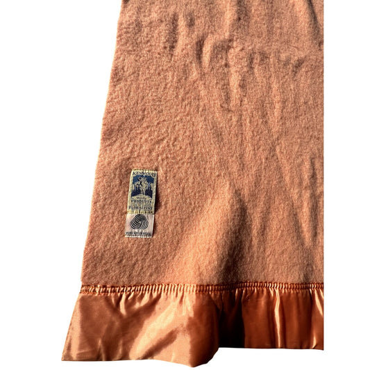 Vintage Kenwood Orange & Yellow Pure Virgin Wool Satin Trim Floraltint Blanket