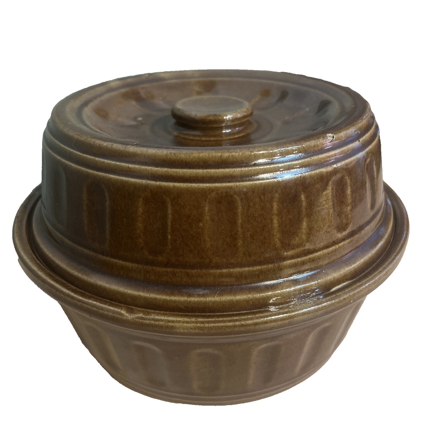 Vintage 2 Qt Brown Glaze Bean Pot Crock Stoneware Dutch Oven marked USA