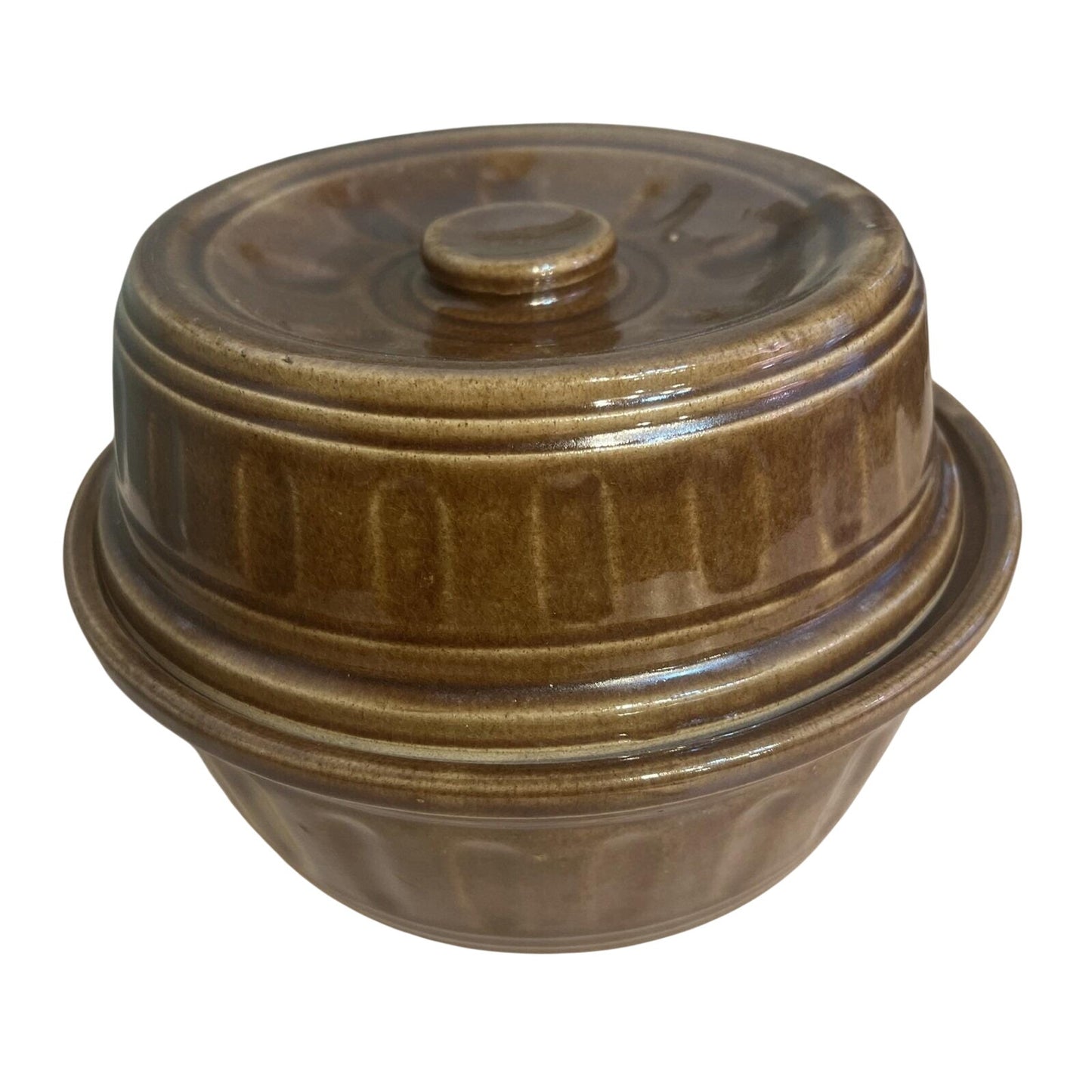 Vintage 2 Qt Brown Glaze Bean Pot Crock Stoneware Dutch Oven marked USA