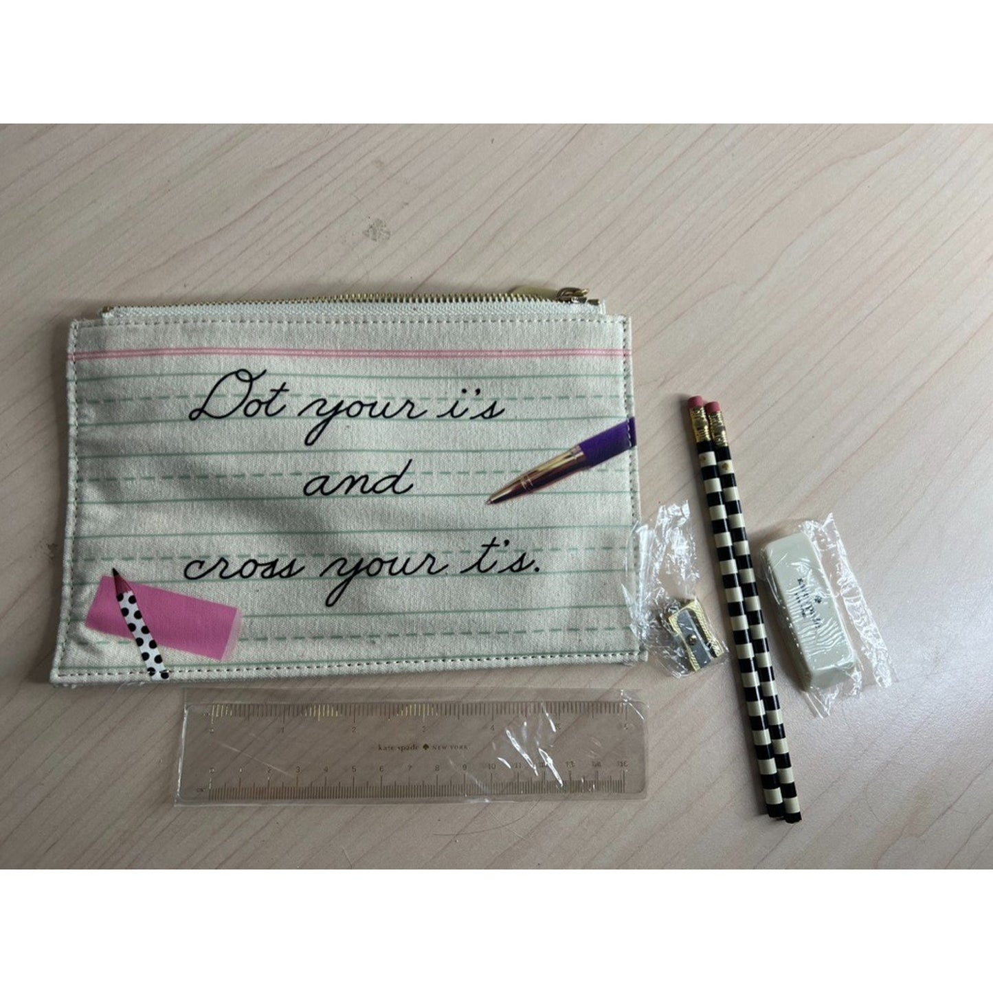 NEW Vintage Kate Spade Pencil Case + Matching Writing Tools School Supplies Set
