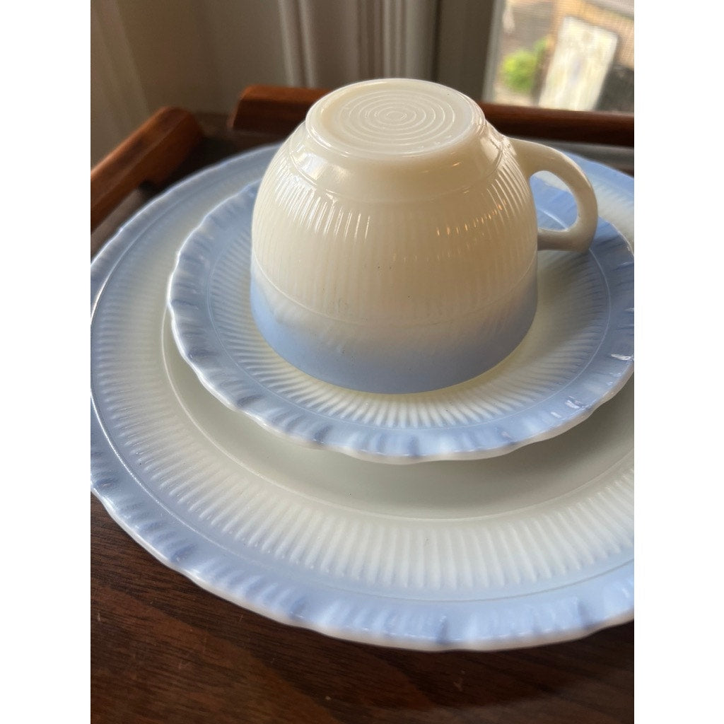 Macbeth Evans Cremax Bordette Vintage Blue Place settings RARE