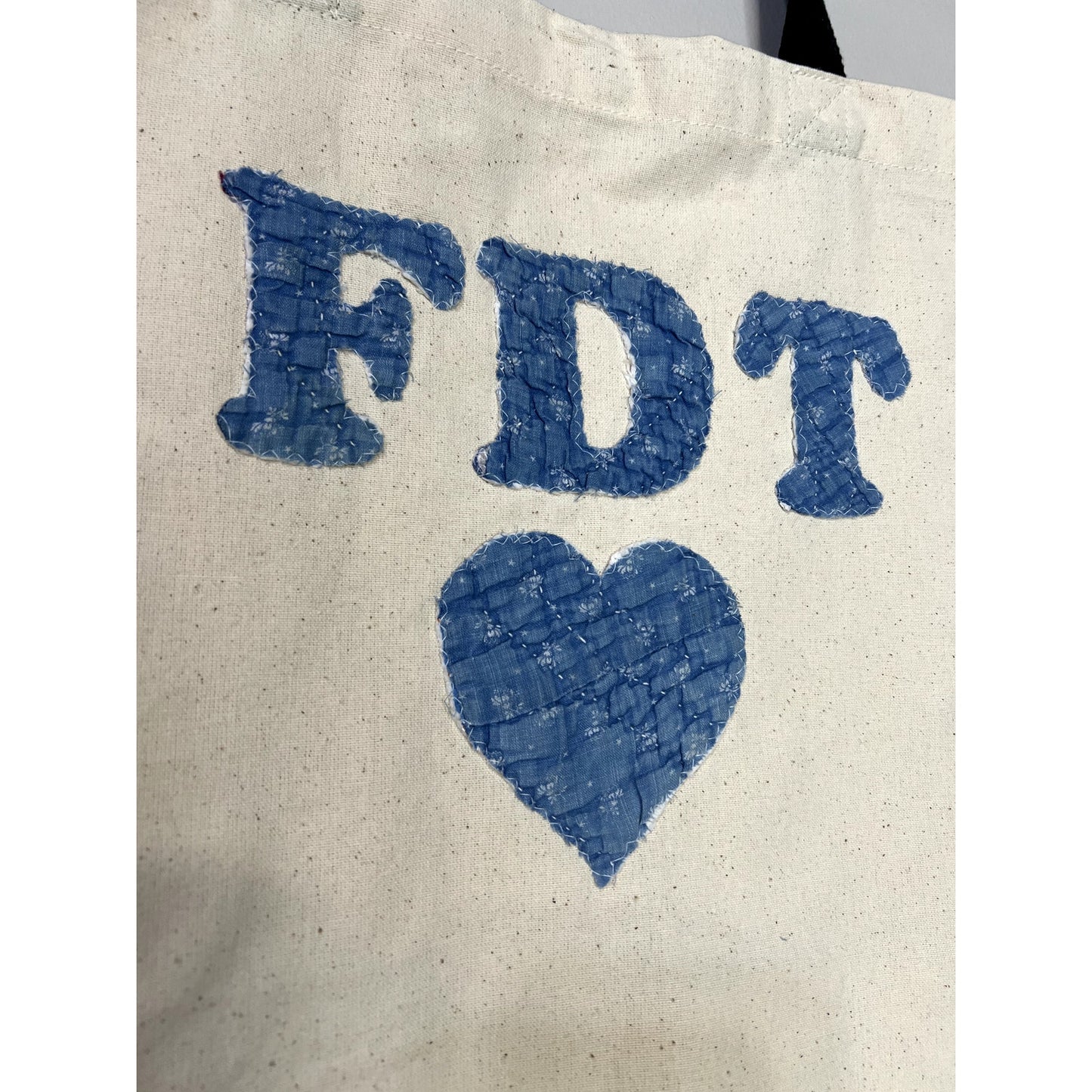 FDT Organic Cotton Vintage Indigo Quilt Applique Tote Bag