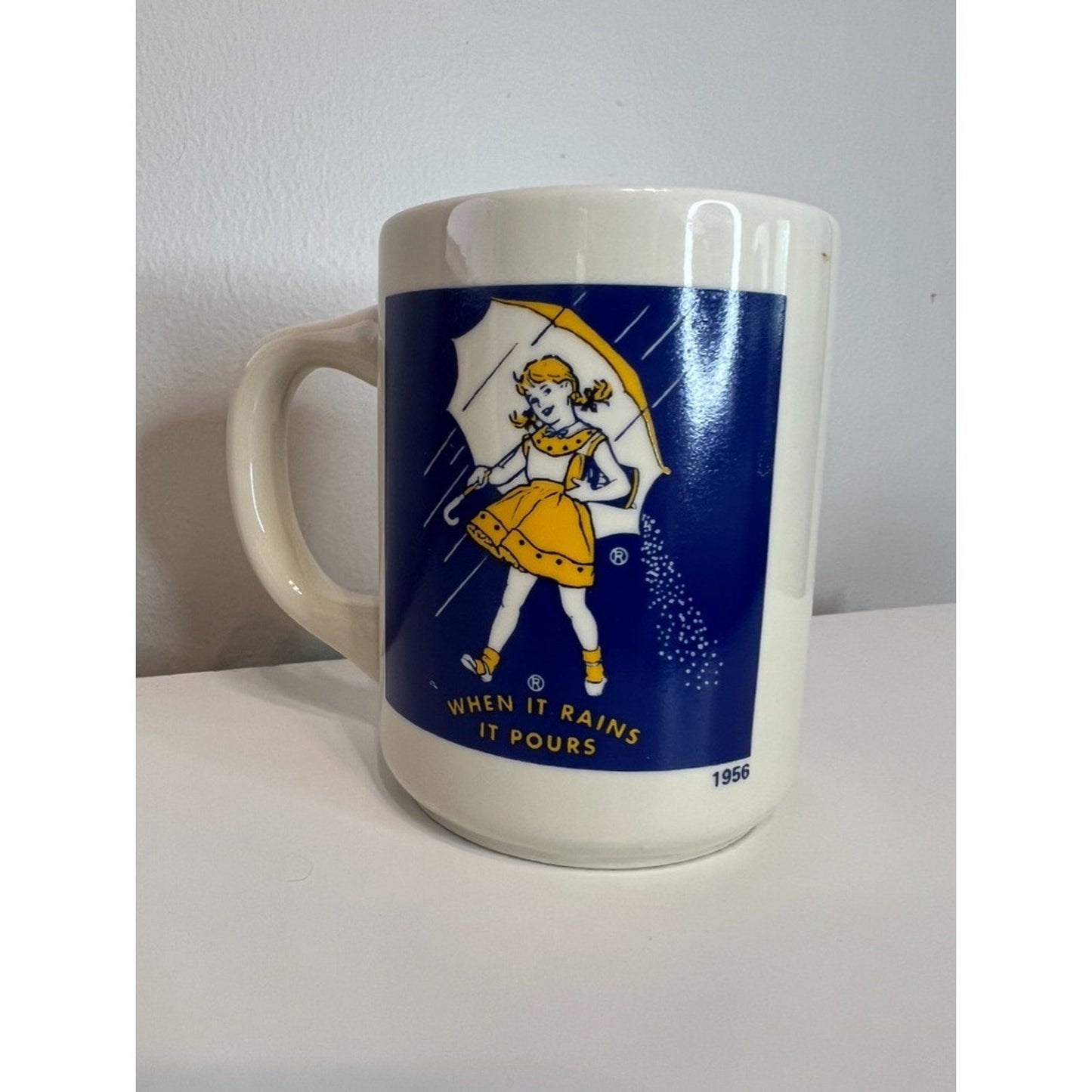 Vintage Morton Salt Girl 1956 Logo Coffee Mug When It Rains It Pours