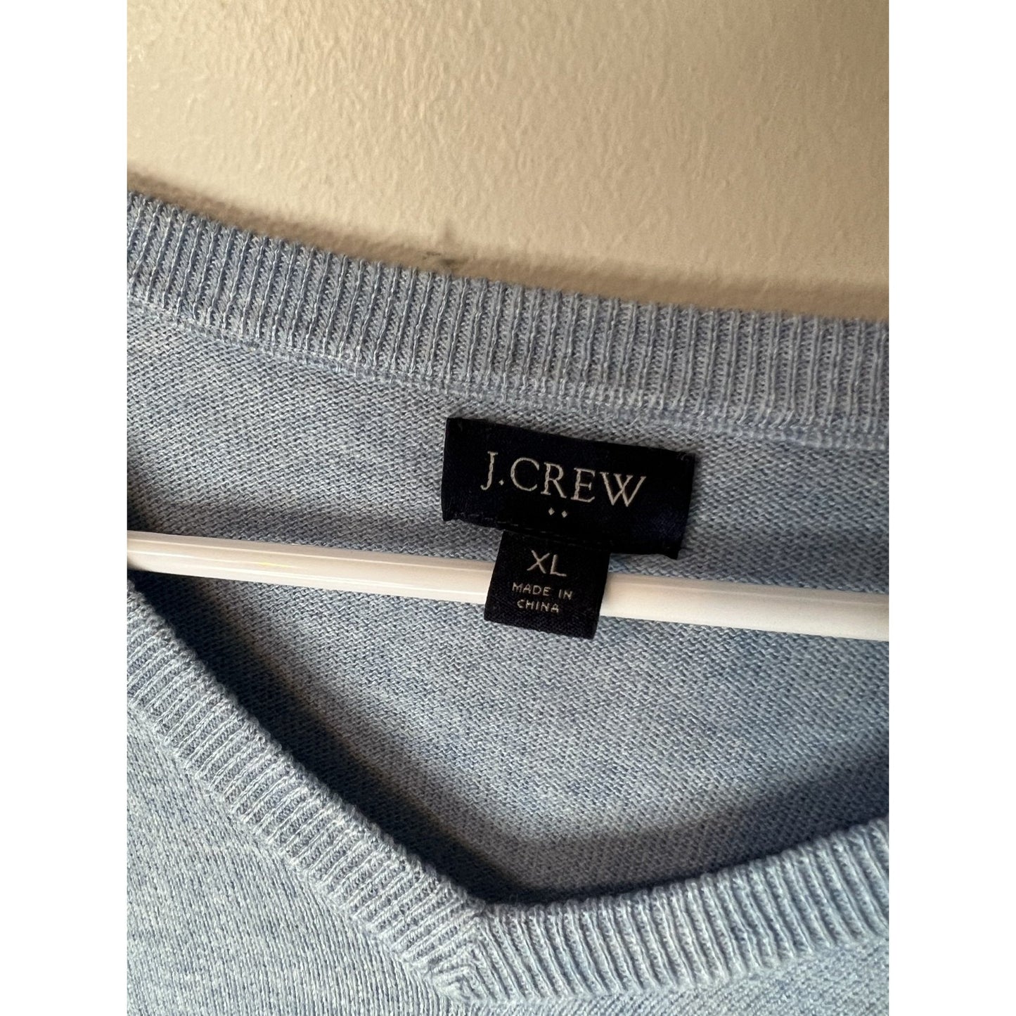 J.Crew Mens V-Neck Sweater Light Blue Cotton Merino Wool Blend Size XL