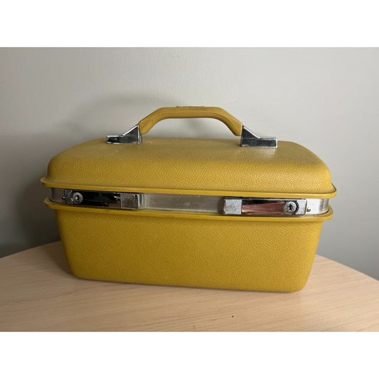 VTG Samsonite Yellow Make Up Train Case Luggage Suitcase No Key