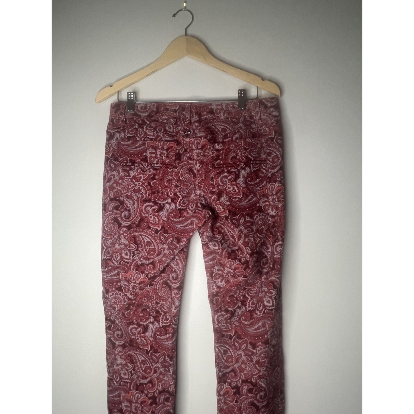 PrAna Size 10 Trinity Corduroy Low Rise Pant Women's Rhubarb Pink Paisley