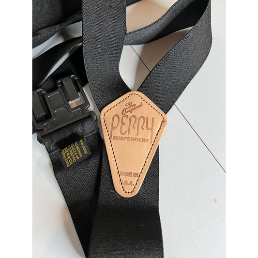 Perry Suspenders Mens Black Heavy Duty No Slip Clip Made in USA Adjustable