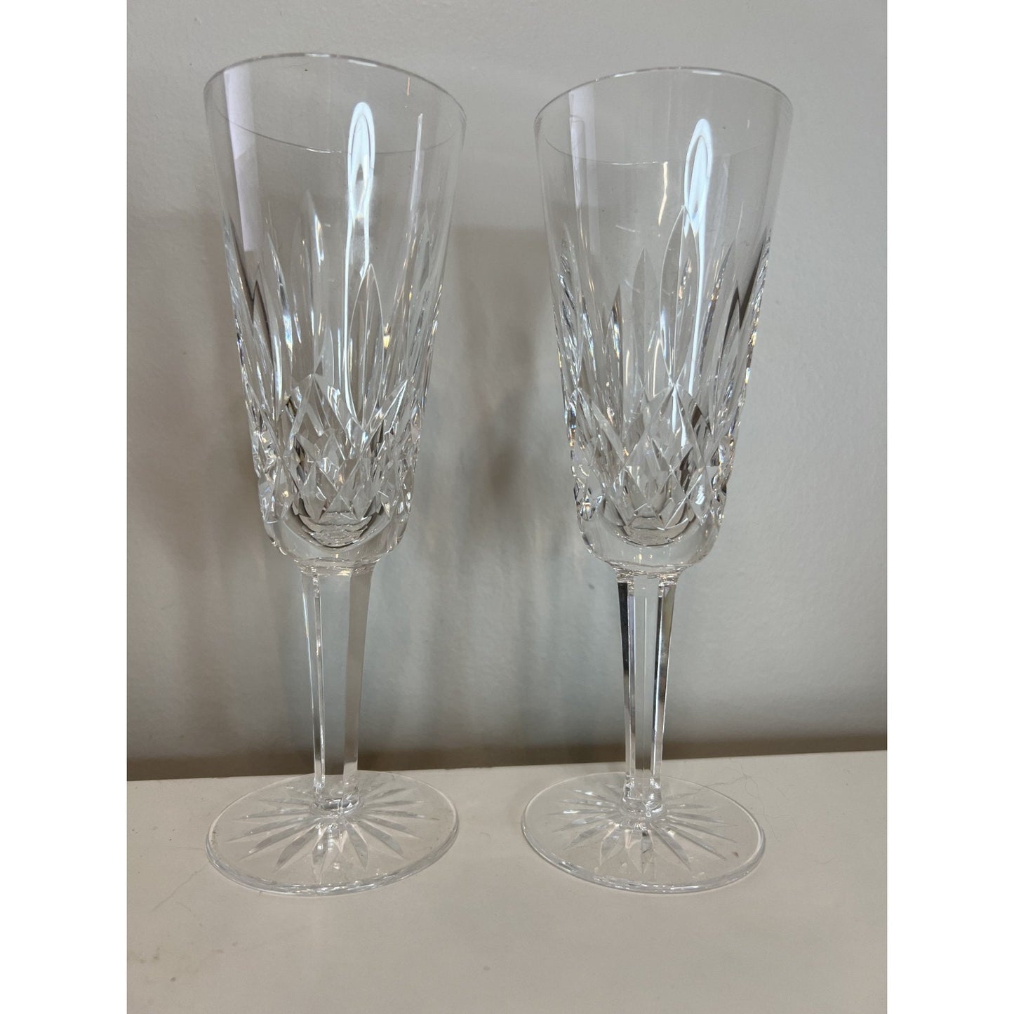 Set of 2 WATERFORD Lismore Crystal Champagne Glasses Flutes 7.25"/ IRELAND